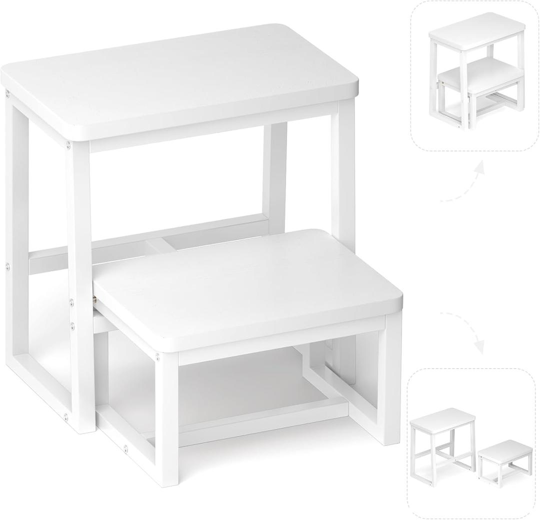 iTsst Step Stool for Adults & Kids, Holds up to 500Lb, 3 in1 Heavy Duty Sturdy 2 tair Wooden StepStool for Kichen/ Bathroom/ High beds, Metal Frame, Non-Slip Pads