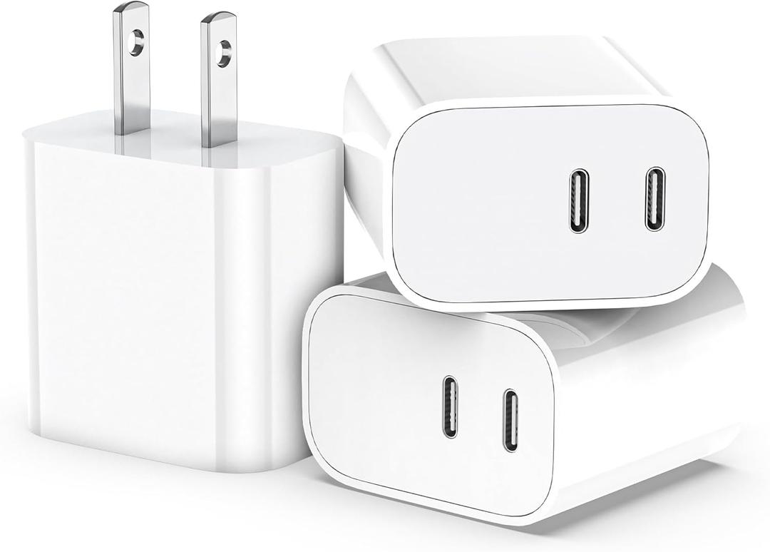 USB C Charger Block,3-Pack Dual Port USB C Fast Charging BlockType C Wall Charger Plug for iPhone 17/16/15/14/13/12/11/ Pro Max/Plus/Xs Max/XR/X,iPad Pro (20W)
