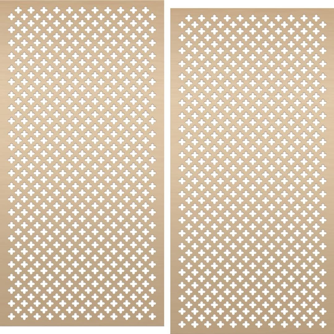 Therwen 2 Pcs 1 x 2 Feet Cloverleaf Aluminum Sheet Gold Cloverleaf Decorative Metal Sheet, 0.04 Inch Thick