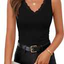 ZESICA Tank Tops for Women Summer Ribbed Knit V Neck Lace Trim Tanks Sleeveless Casual Going Out Cami Shirts 2026 Black Medium