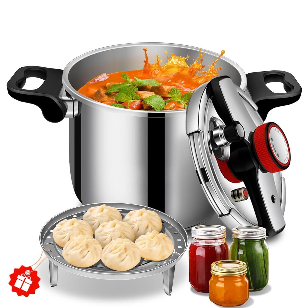 12.68qt Commercial Grade Stainless Steel Pressure Canner Pot, All-Round Multi Safety Protection Design, Extra Large Capacity for Bulk Home Canning and Commercial Kitchen Batch Cooking