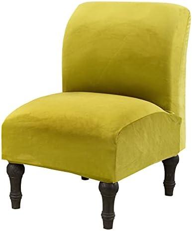 MIFXIN Armless Accent Chair Cover Velvet Stretchy Slipper Chair Slipcover Removable Washable Furniture Protector for Living Room Home Hotel (Grass Yellow)