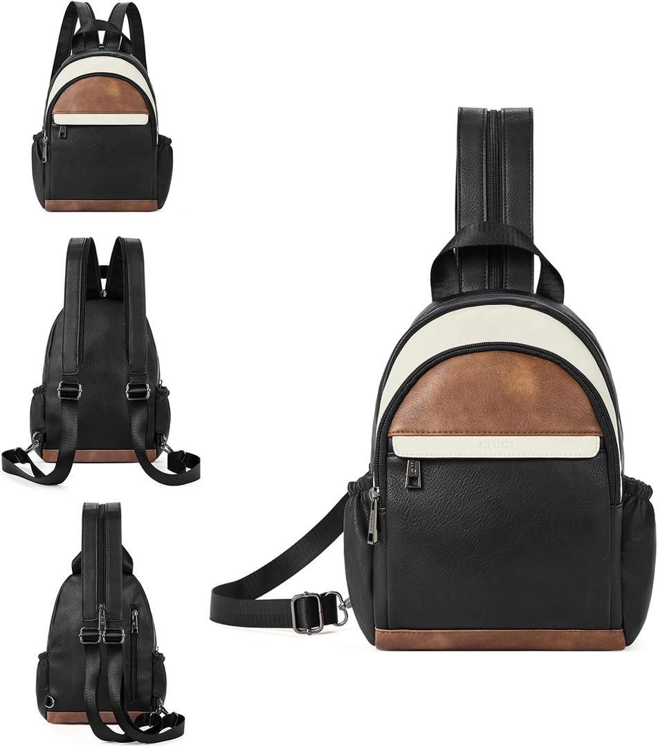 CLUCI Sling Bag for Women Leather Women's Backpack Small Convertible Backpack Purse Crossbody Bag for Travel (0-5 Black With Brown)