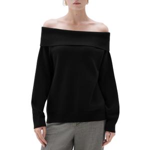 SUUKSESS Women Cashmere Off The Shoulder Sweater Oversized Knit Long Sleeve Tops (M)