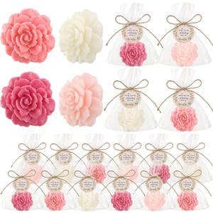 Demissle 20 Sets Baby Shower Favors Handmade Rose Flower Scented Soap Party Favors Gifts for Guests with Thank You Tags for Baby Bridal Shower Wedding Gender Reveal Party (Dark Pink)