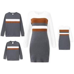 PATPAT Family Matching Outfits Fall Winter Cotton Long Sleeve Bodycon Dresses and Sweatshirts Tops Sets M