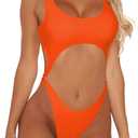 Viottiset Women's Cutout High Cut One Piece Thong Swimsuit Bikini Monokini Bandage (Medium, 02-orange)