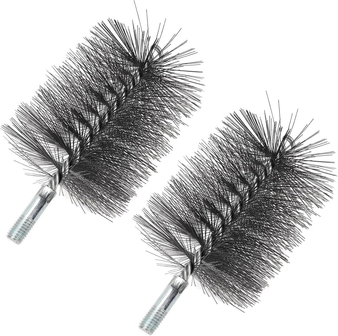 4" Chimney Steel Cleaning Brush with 1/4" Metric Thread Fitting for Insulated Chimneys, Stainless Steel or Metal Stove Pipes, Works with Most Chimney Rod Sets (4 Inch)