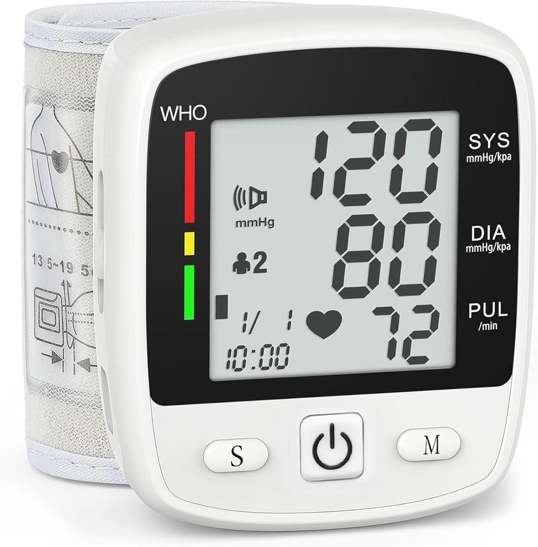 Blood Pressure Monitor Digital Wrist BP Machine Automatic Adjustable Cuff ( 5.3 to 7.7 in) with 2 Users 180 Memory Voice Broadcast Large LCD Display USB Charging Cable Carrying Case
