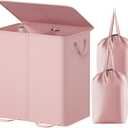 Lifewit Double Laundry Hamper with Lid and Removable Laundry Bags, Large Collapsible 2 Dividers Dirty Clothes Basket with Handles for Bedroom, Laundry Room, Closet, Bathroom, College, 136L Pink