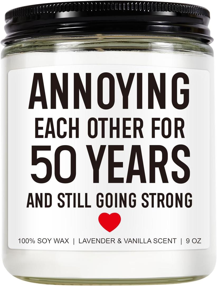 Younift Funny 50 Years Candle, 50th Anniversary, Gifts for Couple, Parents - 50th Wedding Anniversary Decorations, 50 Year Golden Anniv. Gifts for Husband, Wife, Friends, Women, Men - 9 oz (White)