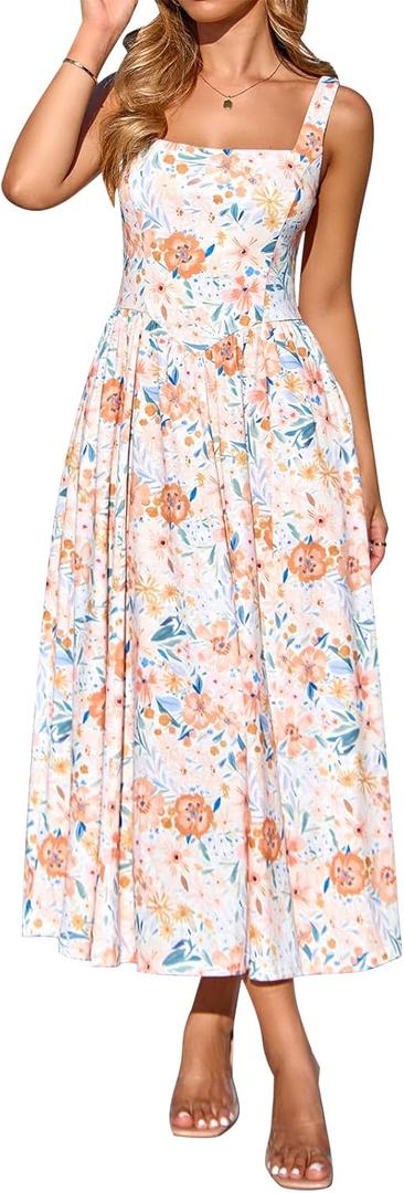 YATHON Long Summer Dresses for Women 2026 Casual Yellow Floral Maxi Beach Vacation Wear with Pockets Sundress Getaway (YT638-Yellow Floral 06, S)