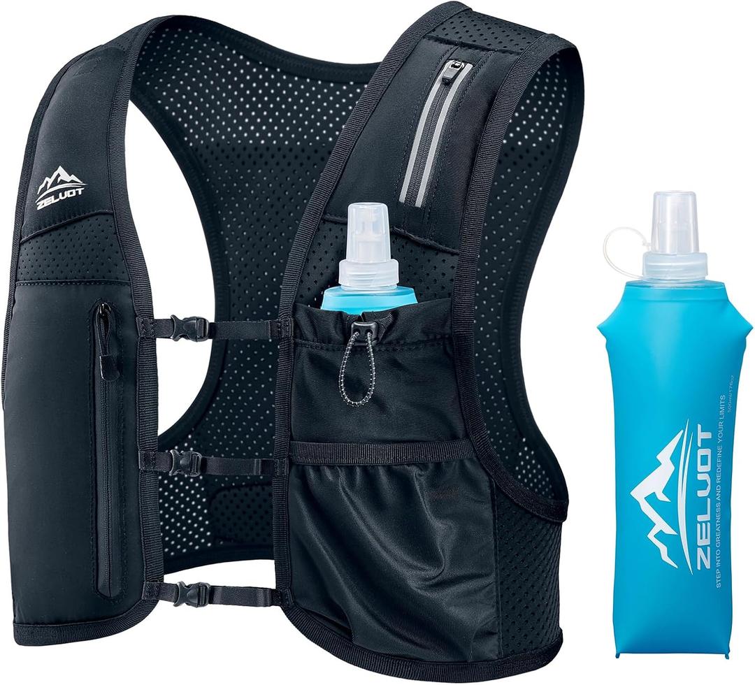 Running Vest for Women Men, USA Original Patent, Adjustable Chest Straps Running Hydration Vest and Phone Holder, Lightweight Reflective Hydration Backpack (X-Small-Small, Black)