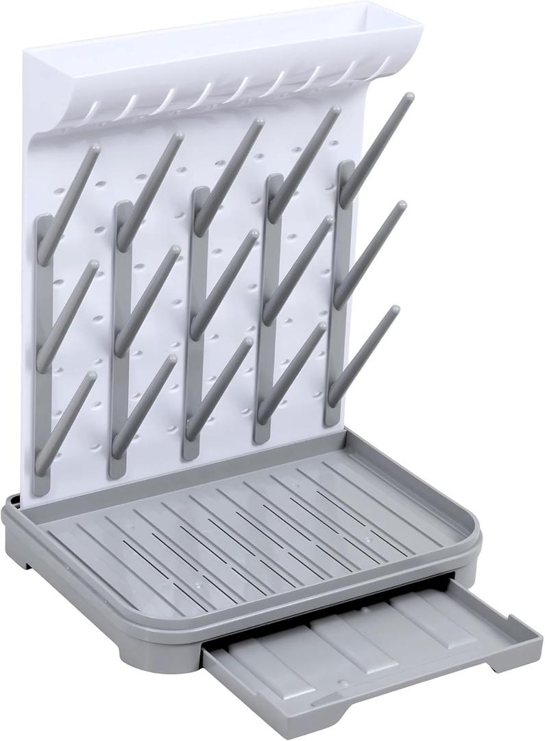 Baby Bottle Drying Rack Large Vertical Bottle Dryer for 15 Bottles, Space-Saving Countertop Rack for Baby Bottles & Accessories, Compact Holder for Newborn Essentials, White