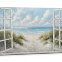 Window Beach Wall Art Prints Large tropical Seascape Picture Coastal Ocean Landscape Canvas Bedroom Blue Ocean Artwork Relaxing Living Room Sea Scene Painting Horizontal Summer Seascape Decor 48 x 24