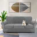 ZNSAYOTX Luxury Velvet Couch Cover 4 Piece (72"-92") Stretch Sofa Covers for 3 Cushion Couch Thick Soft Sofa Slipcover with Non Slip Strap, Dog Pet Friendly Nice Furniture Protector (Grey)