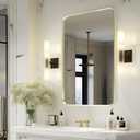 Wall Mount Mirror for Bathroom, Brushed Gold Metal Framed Rounded Corner Rectangular Vanity Mirror (20" x 30", Gold)