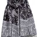 AUSEKALY Pashmina Feel Shawls Wraps for Women Rave Scarf Soft Silky Reversible Men Scarves (Black White)