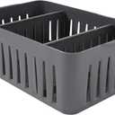 Simplify 3 Compartment Stackable Bin with Adjustable Dividers | Drawer Organizer | Storage Basket | Good for Office | Desk Supplies | Dorm | Bathroom | Accessories | Make Up | Grey (1 Pack)