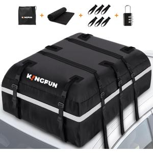 Kingfun Rooftop Cargo Carrier - Waterproof 20 Cubic Feet Car Roof Bag for All Vechicles with/Without Racks, Includes Anti-Slip Mat, 8 Reinforced Straps, 6 Door Hooks, Luggage Lock (Black)