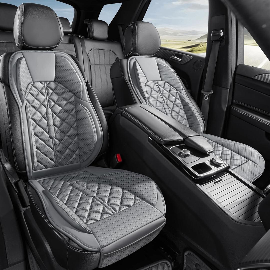 Car Seat Covers, Premium Perforated Napa Leather, Semi Universal Fit, Front Seat with Storage Bag, Full Set for SUV Truck Sedan (Gray, Front Row Two Seats)