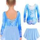 Zaclotre Girls Ballet Leotards Toddler Long Sleeve Crisscross Back Dance Dress Outfit with Removable Shiny Skirt Combo (3-4T, Blue Snowflake)
