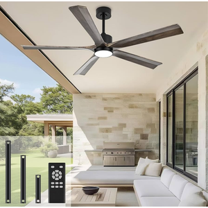 heimo 52 Inch Ceiling Fans with Lights and Remote Control Wood Outdoor Ceiling Fan for Patios Bedroom Living Room Kitchen Proch Big 5 blade Indoor Modern Wet Rated Waterproof Outside Fan(Grey)