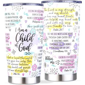 Christian Gifts for Women - Jesus Mug Tumbler for Mom Teen Girls Friend, Religious Gift for Mothers Day Birthday Baptism Christmas, Insulated Coffee Cup with Bible Verse - I Am a Child of God, 20oz