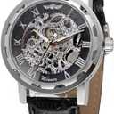 Men's Fashion Mechanical Wristwatch Transparent Dial with Skeleton Design Leather Band Automatic Manual-Winding Watch