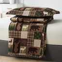 Reversible Lodge Plaid Bedding Moose Bear Quilt Full/Queen Size Rustic Bedspread Cabin Coverlet Wildlife Forest Daybed Cover Summer Lightweight Bed Cover Pillow Shams