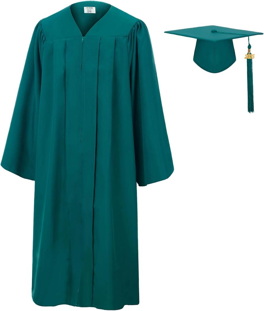 SAMDEEMI Unisex Adult Matte Graduation Gown Cap Tassel Set 2025 for High School and Bachelor, Emerald 63"