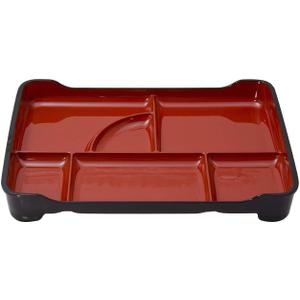 JapanBargain 1590, Red and Black Japanese Traditional Plastic Lacquered Lunch Bento Box 6 Compartments Plate for Restaurant or Home Made in Japan, 14"x9.25"