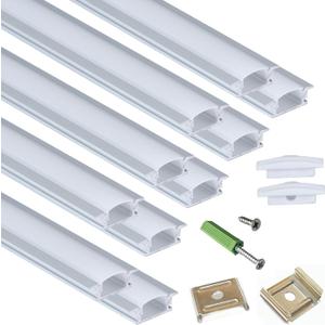 THMOOTHER 10-Pack 3.3FT 1M Recessed LED Strip Channel Diffuser System, 25X7MM Collar Aluminum Low Profile for Standing Cabinet Floating Shelf Alcove Routed Slot Tape Light with Milky Cover and Clips