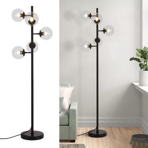 KCO Lighting 5 Light Globe Floor Lamp Black Tall Floor Lamp Mid Century Modern Floor Light Contemporary Standing Lamps for Living Room Bedrooms Office