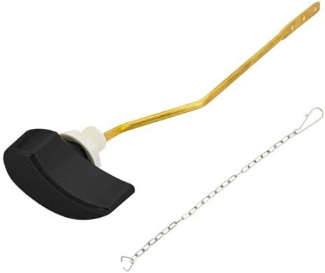 Lychee Light Toilet Cistern Side Flush Lever, Compatible with TOTO WC Flush Handle, Pure Copper Rod Body, Equipped with Hook-Style Chain for Toilet Flush Rod Replacement Part, 1 Piece (Matte Black)
