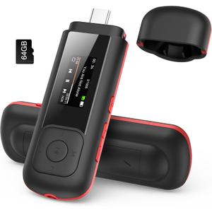 AGPTEK 64GB USB C MP3 Player, A55PL 2 in 1 Type-C & USB Stick Music Player Supports Replaceable AAA Battery, FM Radio, Recording