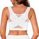 J-pone Front Closure Posture Corrector Bra Back Support Wireless Comfy Unlined Bras Full Coverage Bra with Nipple Covers (X-Large, White)