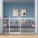 Extra Wide Baby Gate with Door 62-70 Inch Pressure Mounted, Auto Close Child Baby Gates for Doorways No Drill, Walk Through Dog Gate Indoor for The House, White