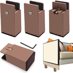 4 Pcs Adjustable Furniture Risers 4 Inch, Square Furniture Risers for Sofa Desk Bed Chair Height Extenders for Furniture Leg Lifts Risers, fits 0.8''1.6'' Square/Round Chair Leg (Brown)