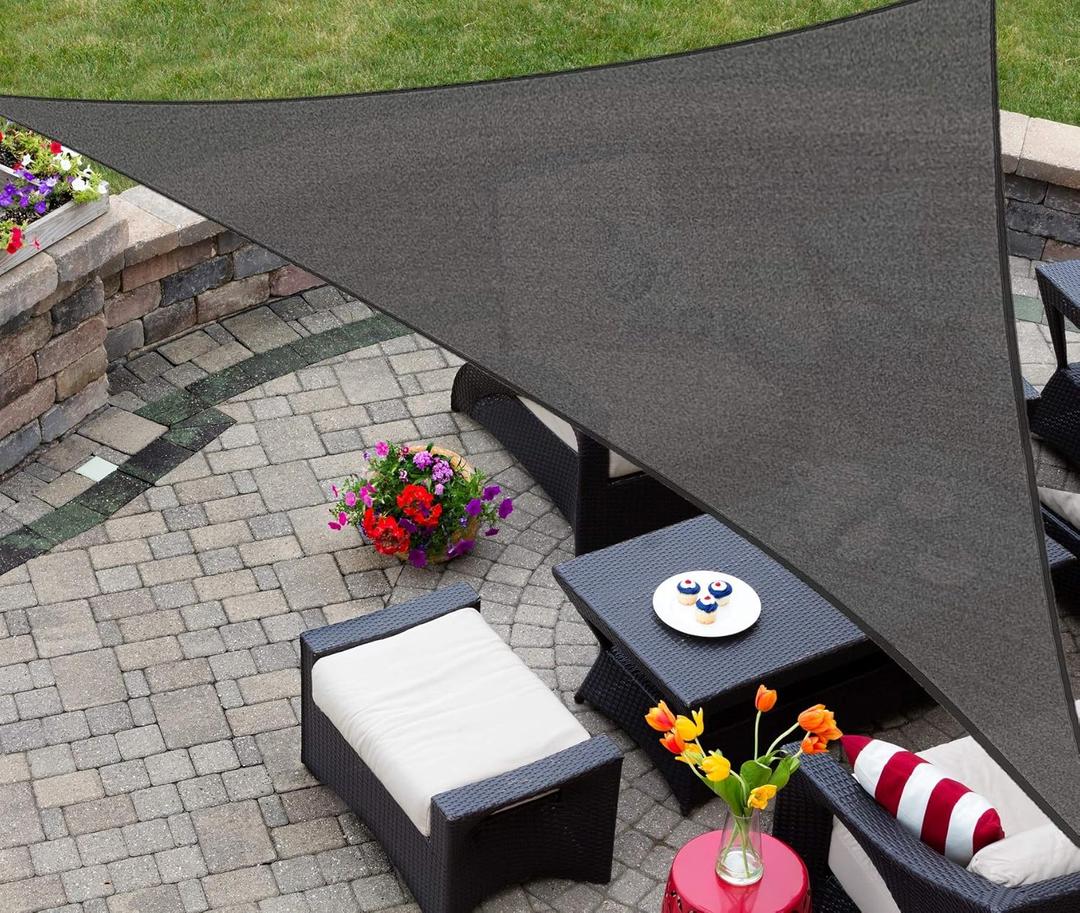 AsterOutdoor Sun Shade Sail Triangle 16' x 16' x 16' UV Block Canopy for Patio Backyard Lawn Garden Outdoor Activities, Graphite
