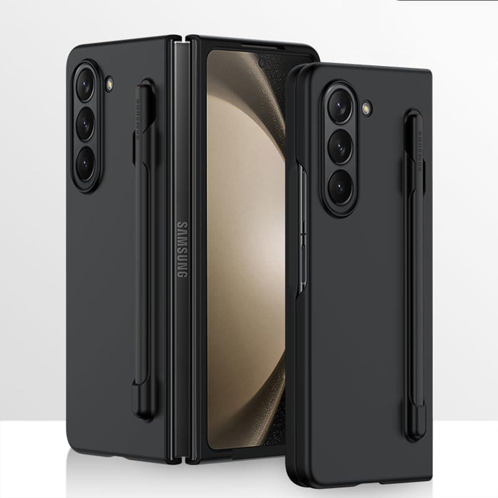 Omio Compatible with Samsung Galaxy Z Fold 5 Case with S Pen Holder, Skin Feel Matte Back Cover Hard PC Shockproof Case for Men Women Girls, Black