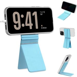 Hualele for Magsafe Wallet with Phone Tripod Stand, Magnetic Phone Wallet Stand Adjustable Leather Magnetic Card Holder Invisible Selfie Stick Tripod for iPhone 16/15/14/13/12 Series, Blue