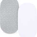 Bassinet Sheets 2 Pack (16 x 32) - Fit for Delta Children Deluxe Sweet, Dream On Me Karley (Plus) /Willow/Poppy, Baby Delight Beside Me Doze, Simmons Kids City Bassinet, Ultra Soft, White & Grey Ball