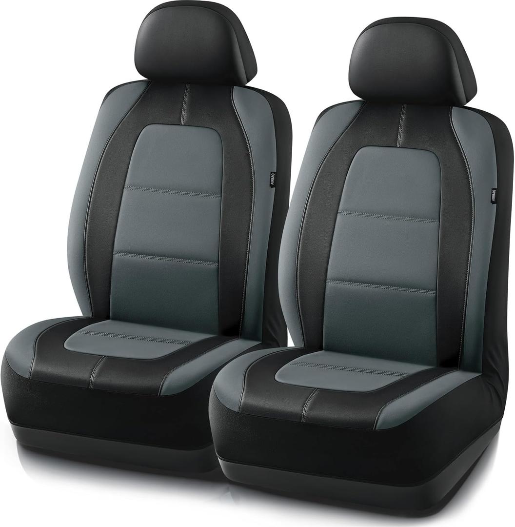 Road Comforts Car Seat Cover, Front Leather Car Seat Covers, Automotive Low Back Sport Car Seat Covers, Airbag Compatible, Universal Fit for Most Cars, SUVs, Trucks and Vans (Solid Gray)