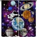 Astronaut Galaxy Curtains,Cartoon Solar System Universe Outer Space Planet Astronaut Earth Windows Treatments Rod Pocket Drapes for Kids Boys Teenage Living Room Bedroom 42x45inchNo Blackout