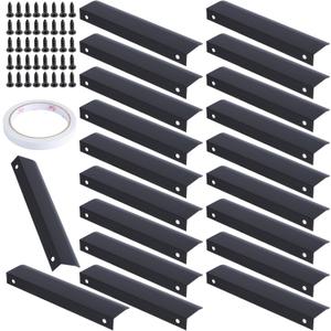 20 Pcs Adhesive Edge Finger Pulls, Adhesive Drawer Pulls Black/Gold Finger Edge Pulls Aviation Aluminum Concealed Handle No Drill Furniture Handles for Home Kitchen Door Drawer Cabinet (Black, 150 mm)