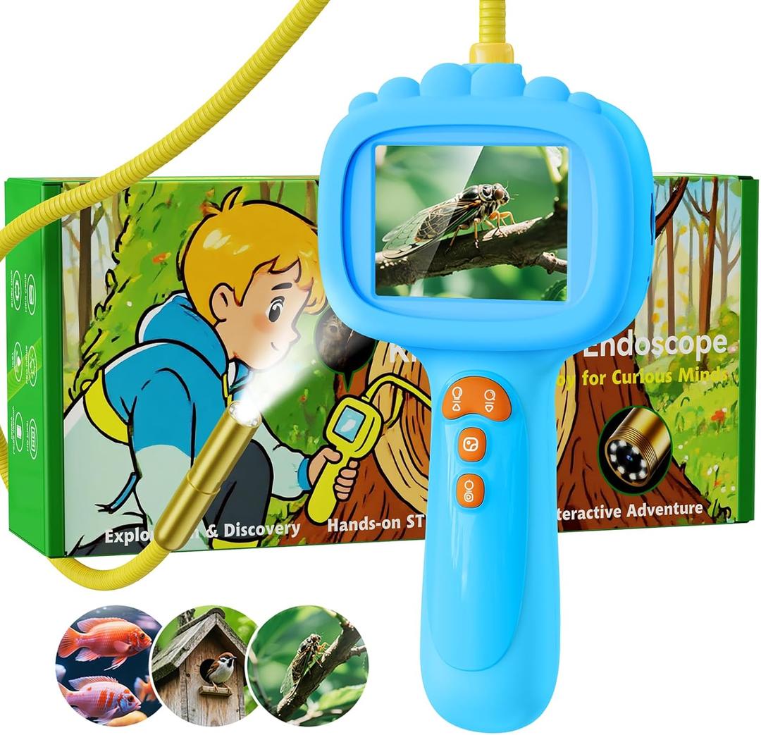 Borescope Snake Camera with Light for Kids, Outdoor Educational STEM Toys, Science Gifts for 5 Year Old Boy, Camping Nature Activities, Best Birthday Gift for Boys, Girls Ages 4,5,6,7,8,9,10(Blue)