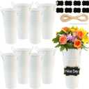 8 Pcs Galvanized Flower, Metal Vases for Flowers 10 Inch High, Flower Buckets for Flower Bar, Flower Bar Buckets Set Including Metal Flower Buckets, Liquid Chalk, Wooden Chalkboard, Hemp Rope