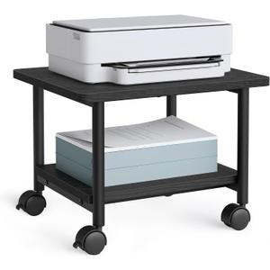 VASAGLE Heavy-Duty Printer Stand with Locking Wheels, 2-Tier Industrial Mobile Cart with Storage Shelf, Under Desk Printer Table for Home, Office, 13.4" Height, Ebony Black UOPS02B