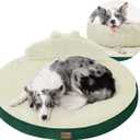 Large Dog Bed Orthopedic Dog Beds for Large Dogs with Washable Removable Cover Waterproof Pet Beds with Pillow-Beige and Dark Green (36*36*3inch)